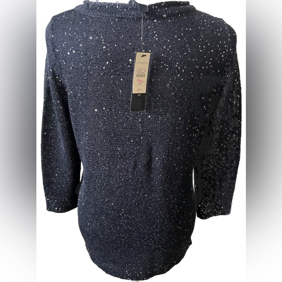 NWT TALBOTS Navy Blue Sparkly Sequins Long Sleeve Sweater $89 Size XS - Picture 3 of 7